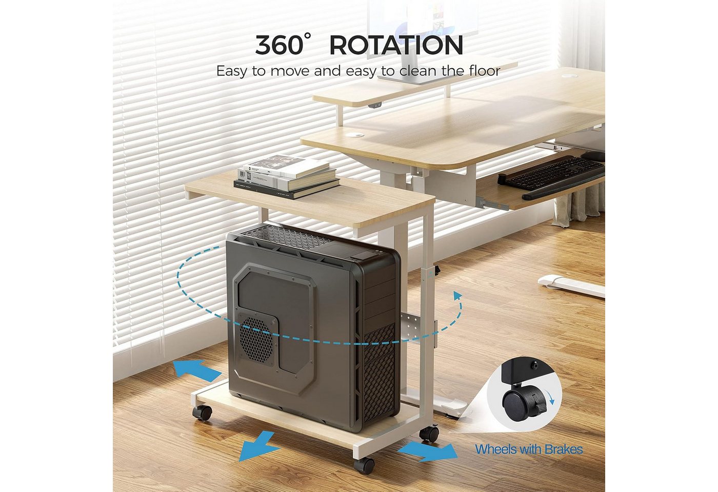 EE EUREKA ERGONOMIC PC-Schrank PC Ständer Höhenverstellbarer Computer Tower mit Rollen für Computer (1 St), Universal verstellbare, mit Maus Pad, Beistelltisch, – Bild 4 von 5
