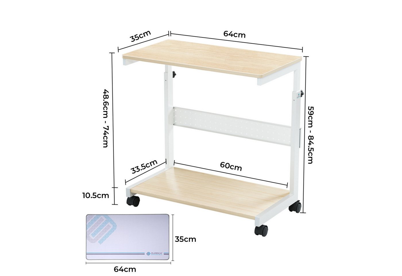 EE EUREKA ERGONOMIC PC-Schrank PC Ständer Höhenverstellbarer Computer Tower mit Rollen für Computer (1 St), Universal verstellbare, mit Maus Pad, Beistelltisch, – Bild 5 von 5