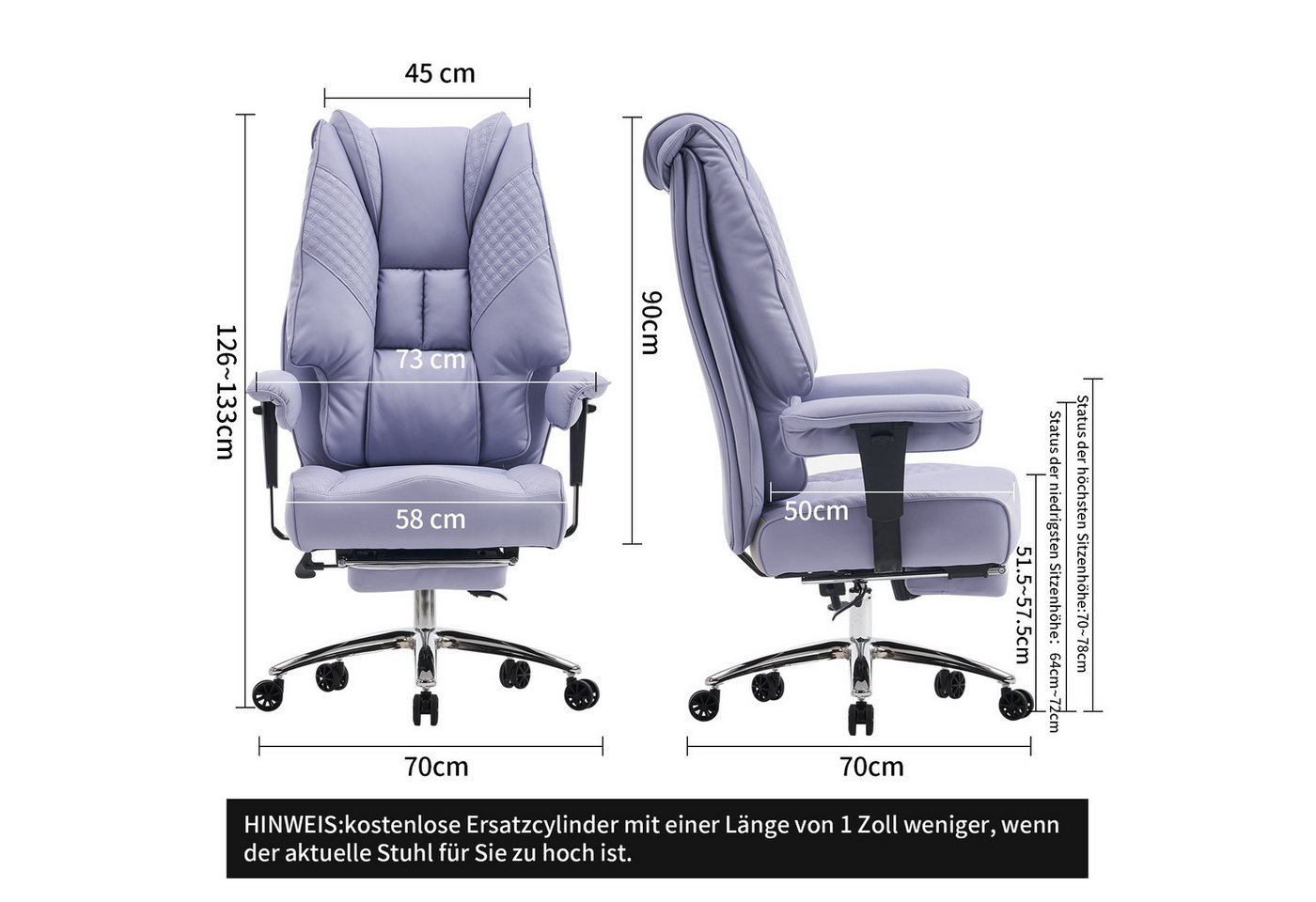 EFOMAO Bürostuhl Ergonomisch, Extra Breit & Stabil bis 180kg, Computerstuhl & Drehstuhl (1 St), Chefsessel Hochlehner mit Fußstütze, Kunstleder Lila – Bild 2 von 5