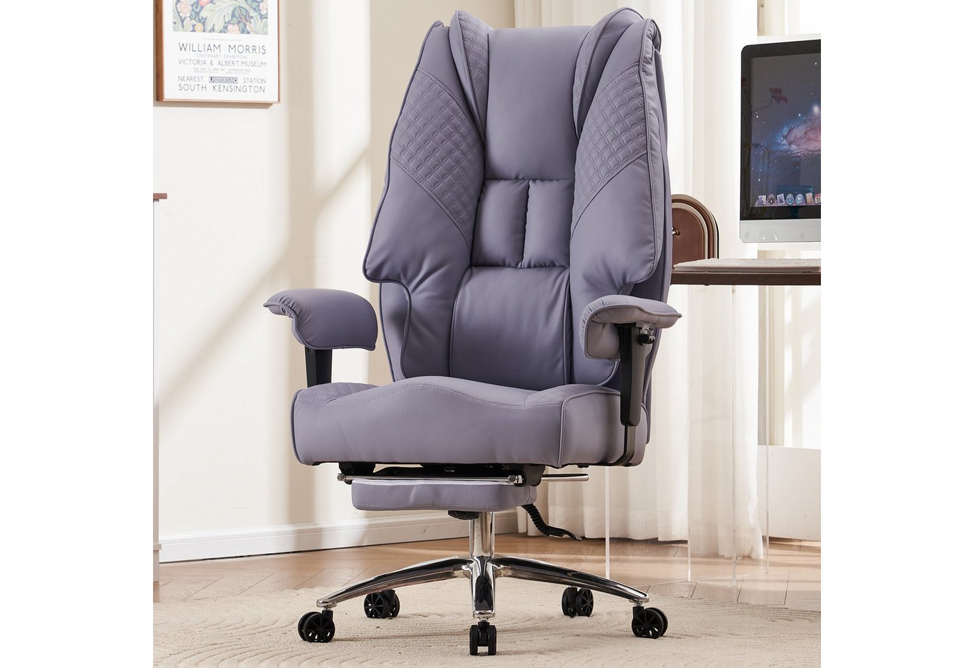 EFOMAO Bürostuhl Ergonomisch, Extra Breit & Stabil bis 180kg, Computerstuhl & Drehstuhl (1 St), Chefsessel Hochlehner mit Fußstütze, Kunstleder Lila – Bild 3 von 5