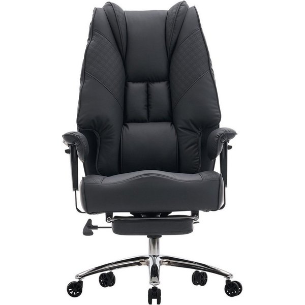 EFOMAO Chefsessel Extra Breit+Stabil, Hochlehner mit Fußstütze Leder, Verstellbare Rückenlehne, Ergonomisch, Höhenverstellbar, schwarz