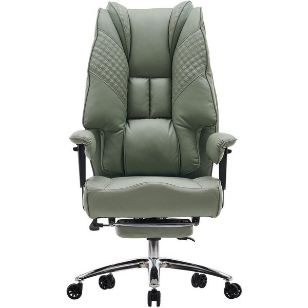 EFOMAO Chefsessel Extra Breit+Stabil, Hochlehner mit Fußstütze Leder, Verstellbare Rückenlehne, Ergonomisch, Höhenverstellbar, Hellgrün