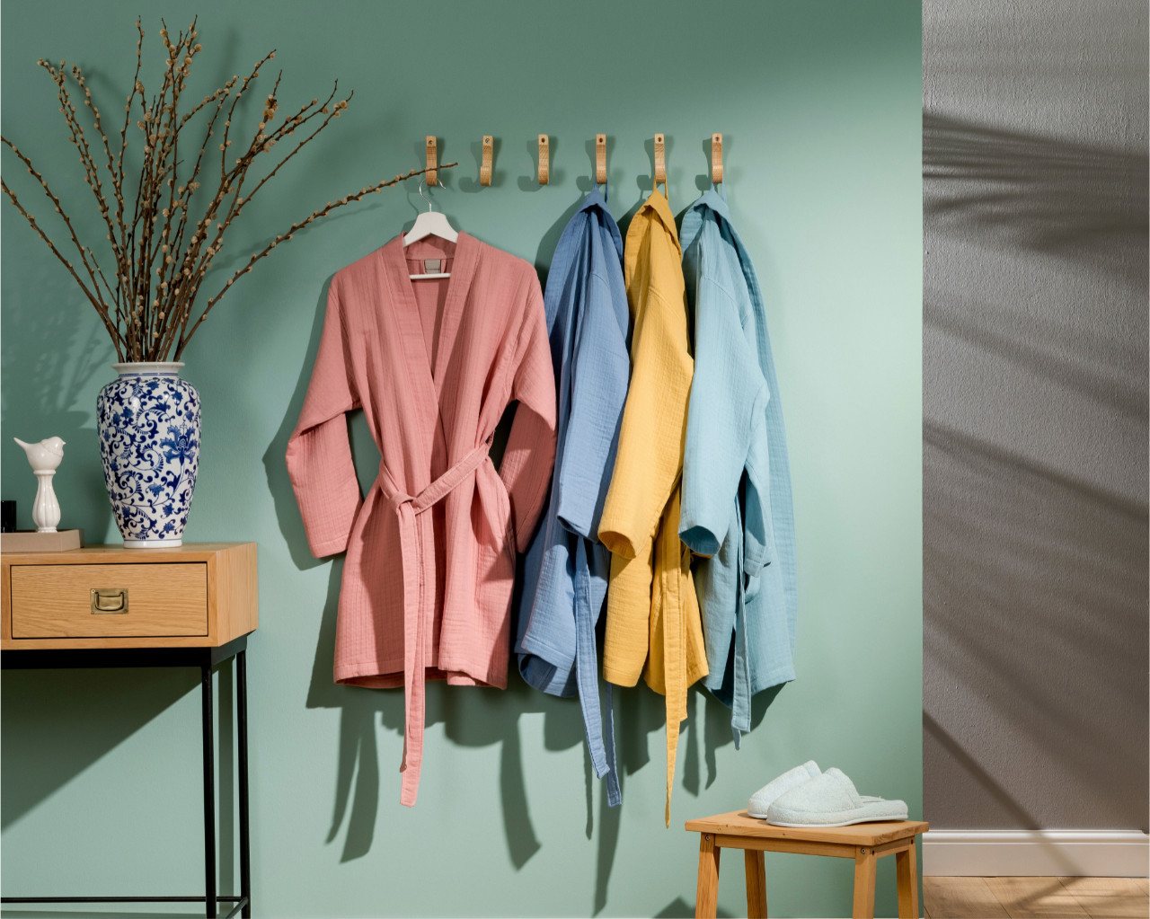 Egeria Morgenmantel Harmony Kimono, Baumwolle, Kimono-Kragen, Gürtel, Mussselinstoff – Bild 2 von 2