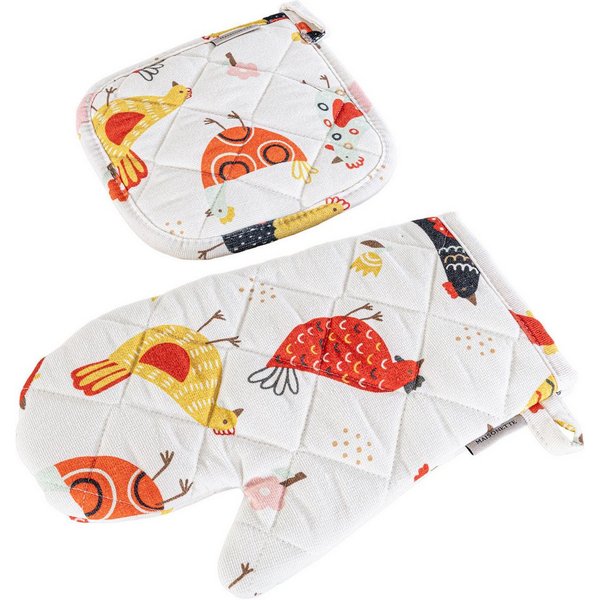 Egeria Topflappen Küchen Set Chick, (Set, 2-tlg., 1xTopflappen (20x20cm)+1xTopfhandschuh (19x30cm)