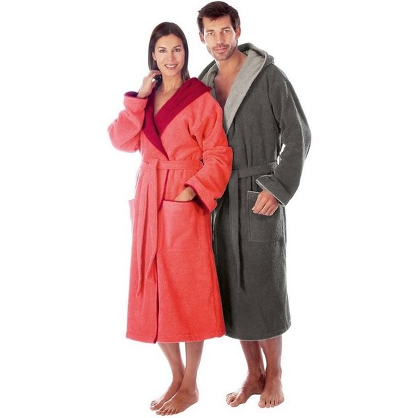 Egeria Unisex-Bademantel Cairo, ideal für Sauna & Spa, Hotelbademantel, Morgenmantel, Langform, Walkfrottee, Kapuze, Gürtel, mit Kapuze, Doubleface Optik