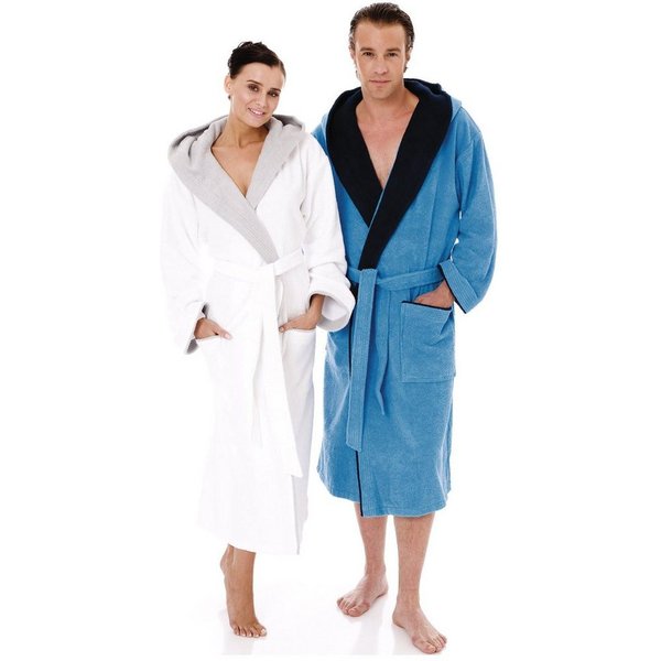 Egeria Unisex-Bademantel Cairo, ideal für Sauna & Spa, Hotelbademantel, Morgenmantel, Langform, Walkfrottee, Kapuze, Gürtel, mit Kapuze, Doubleface Optik