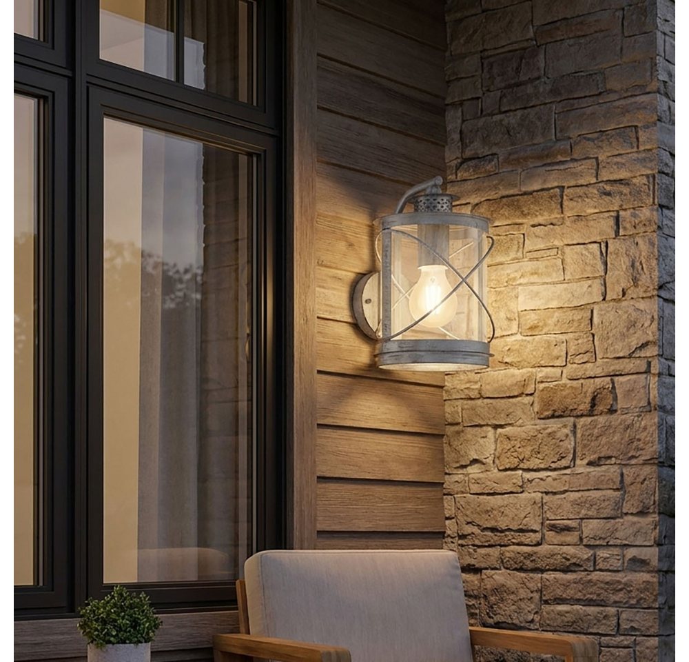 EGLO Außen-Wandleuchte, Leuchtmittel nicht inklusive, Wandlampe Außen Wandleuchte Metall silber klar rund IP44 Betonoptik – Bild 3 von 5