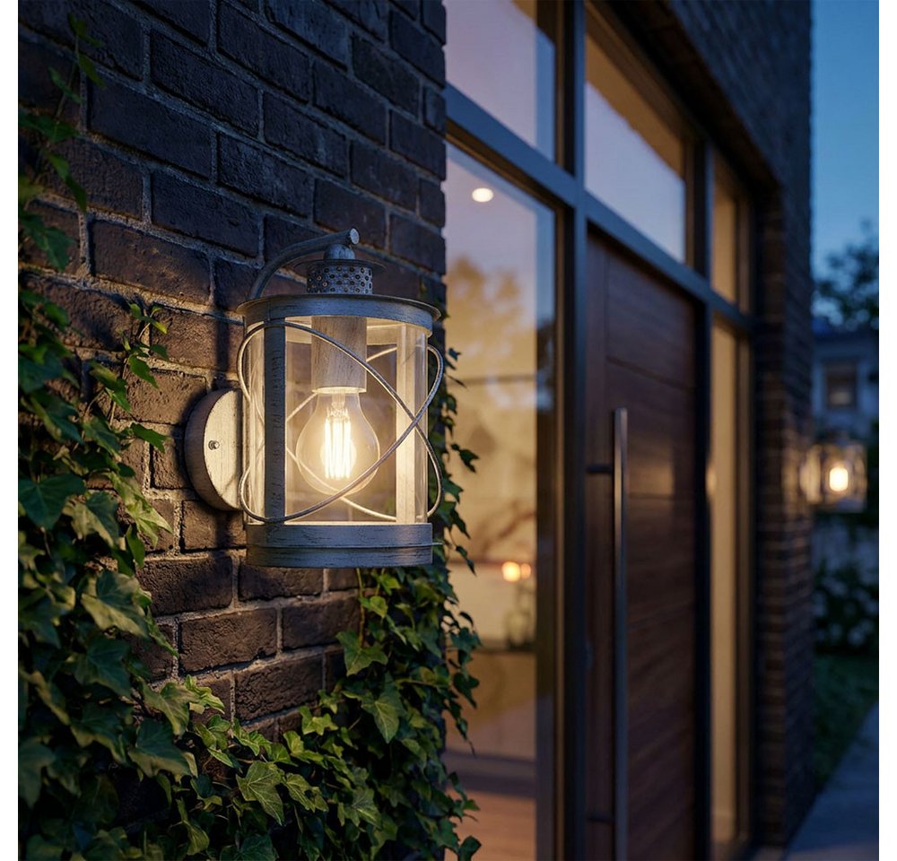 EGLO Außen-Wandleuchte, Leuchtmittel nicht inklusive, Wandlampe Außen Wandleuchte Metall silber klar rund IP44 Betonoptik – Bild 4 von 5