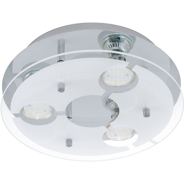 EGLO Deckenleuchte CABI Deckenlampe, Edelstahl und Glas, GU10, Wohnzimmerlampe, Lampe, LED wechselbar, Warmweiß, Deckenleuchte, Flur, H8,5 x Ø27cm, chrom, weiß,