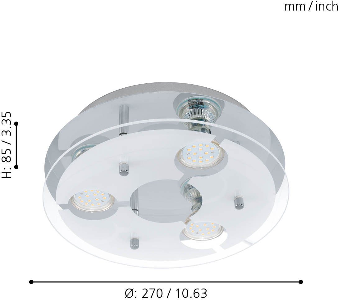 EGLO Deckenleuchte CABI Deckenlampe, Edelstahl und Glas, GU10, Wohnzimmerlampe, Lampe, LED wechselbar, Warmweiß, Deckenleuchte, Flur, H8,5 x Ø27cm, chrom, weiß, – Bild 3 von 3