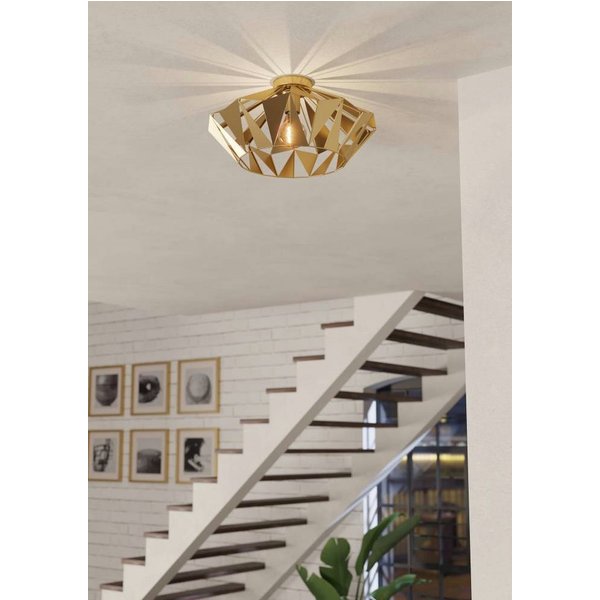 EGLO Deckenleuchte CARLTON Deckenlampe, Stahl, E27, Flurlampe, Wohnzimmerlampe, Lampe, ohne Leuchtmittel, Wand-/Deckenleuchte, H23,5 x Ø47 cm, goldfarben, 1X60W