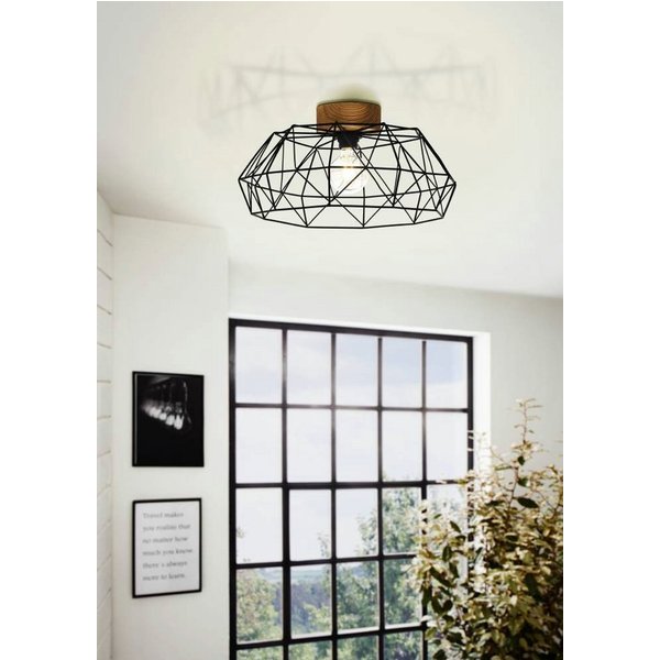 EGLO Deckenleuchte PADSTOW Deckenlampe, Stahl und Holz, E27, IP20, Wohnzimmerlampe, Lampe, ohne Leuchtmittel, Wand-/Deckenleuchte, H20,5 x Ø45,5 cm, schwarz, na