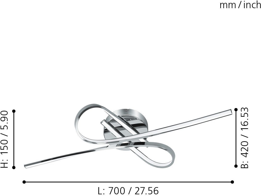 EGLO Deckenleuchte SELVINA Deckenlampe, Alu und Kunststoff, IP20, Wohnzimmerlampe, Lampe, LED fest integriert, Warmweiß, Wand-/Deckenleuchte, L69 x B30 x H11,5  – Bild 2 von 4