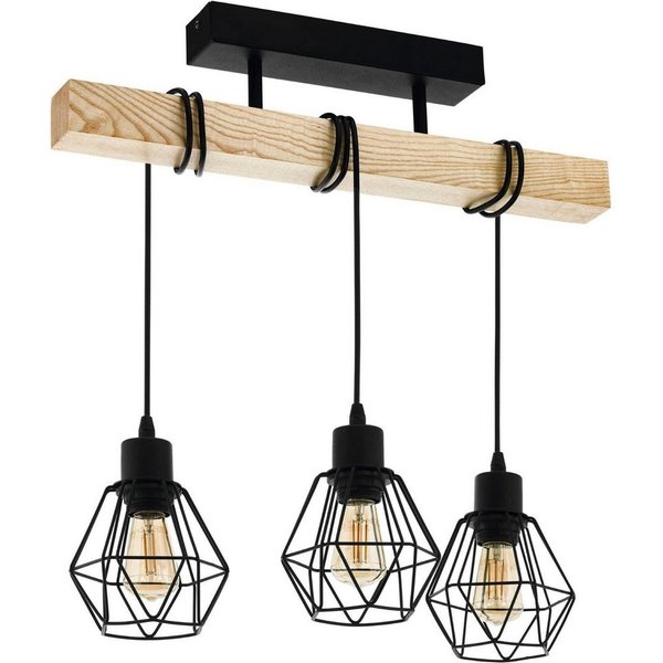 EGLO Deckenleuchte TOWNSHEND 5, Deckenlampe, Holz und Stahl, IP20, E27, Wohnzimmerlampe, ohne Leuchtmittel, Wand-/Deckenleuchte, L55 x B20 x H36cm, schwarz, bra