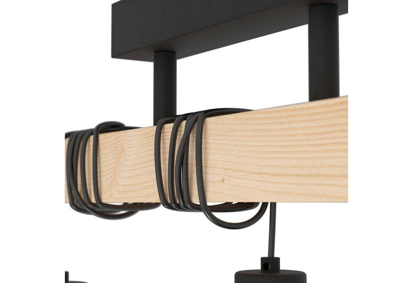 EGLO Deckenleuchte TOWNSHEND 5, Deckenlampe, Holz und Stahl, IP20, E27, Wohnzimmerlampe, ohne Leuchtmittel, Wand-/Deckenleuchte, L55 x B20 x H36cm, schwarz, bra – Bild 5 von 5