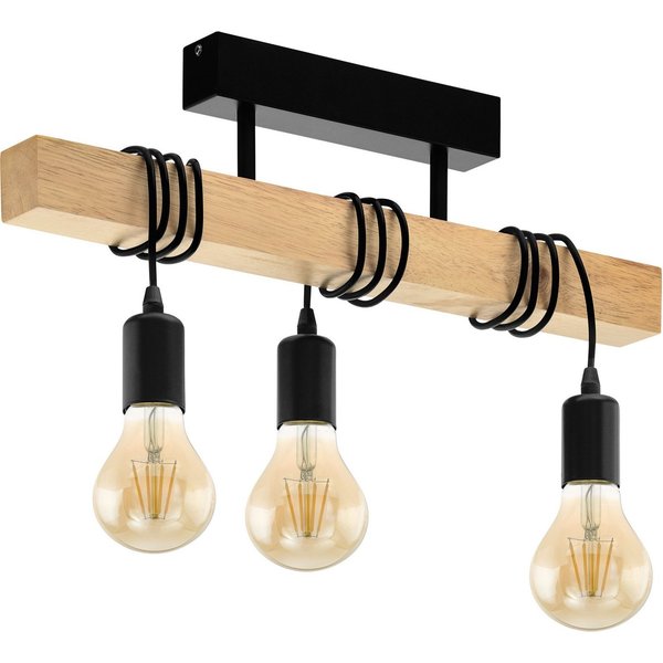 EGLO Deckenleuchte TOWNSHEND Deckenlampe, Holz, Stahl, Retro, Industrial, Wickeltechnik, ohne Leuchtmittel, Wohnzimmer, Esszimmer, 3-flammig, schwarz, braun, 55