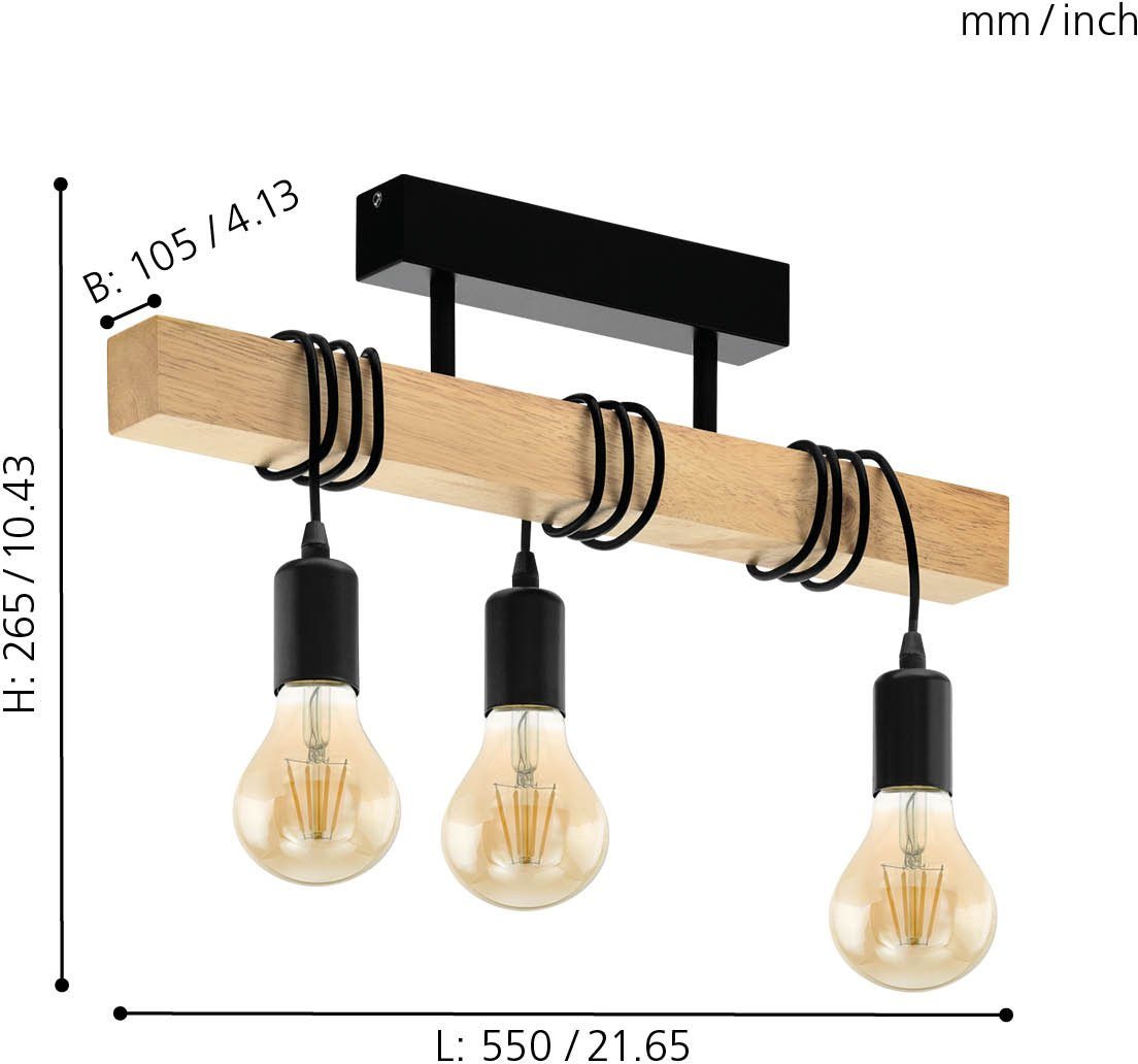 EGLO Deckenleuchte TOWNSHEND Deckenlampe, Holz, Stahl, Retro, Industrial, Wickeltechnik, ohne Leuchtmittel, Wohnzimmer, Esszimmer, 3-flammig, schwarz, braun, 55 – Bild 2 von 5