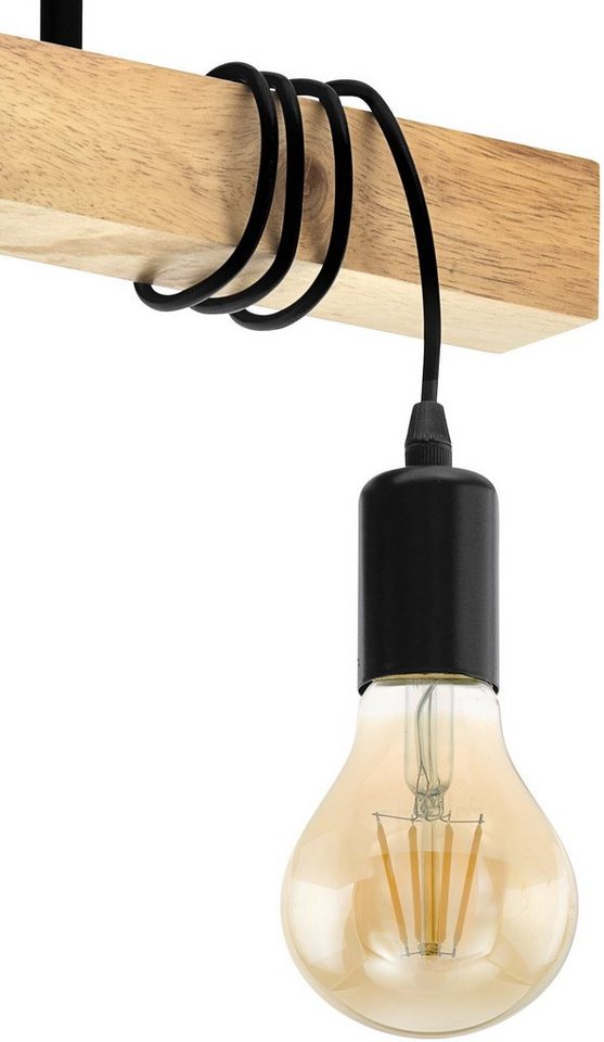 EGLO Deckenleuchte TOWNSHEND Deckenlampe, Holz, Stahl, Retro, Industrial, Wickeltechnik, ohne Leuchtmittel, Wohnzimmer, Esszimmer, 3-flammig, schwarz, braun, 55 – Bild 4 von 5
