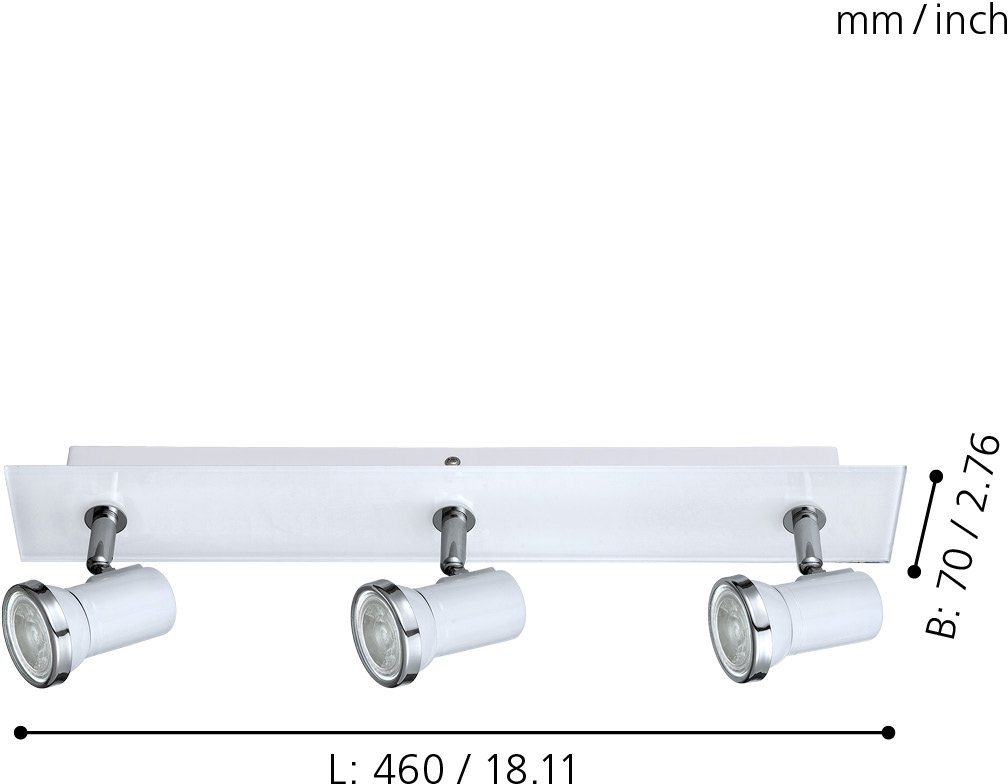 EGLO Deckenspot TAMARA 1 Deckenstrahler, Stahl und Glas, GU10, IP44, Badezimmerlampe, Leuchtmittel wechselbar, Warmweiß, Spot, L46 x B7 cm, weiß, chrom, 3X2,8W  – Bild 2 von 4