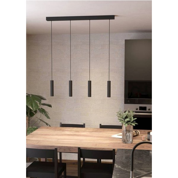 EGLO Hängeleuchte ALMUDAINA Pendellampe, Stahl, IP20, Esstischlampe, Hängelampe, Lampe, LED fest integriert, Warmweiß, Hängeleuchte, L84 x B6 x H110, schwarz, 4