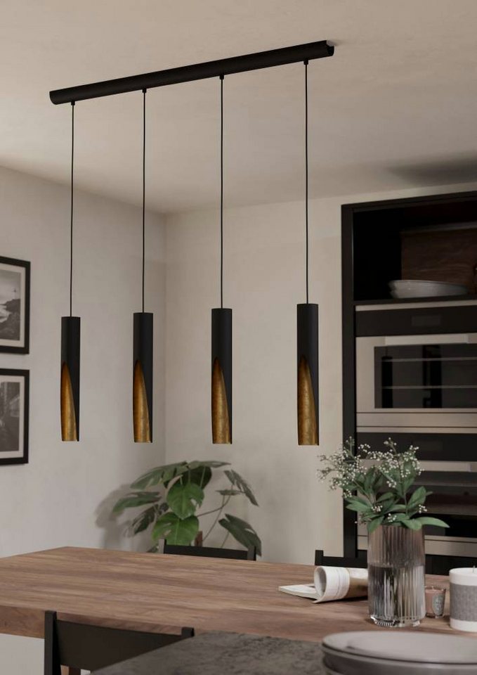EGLO Hängeleuchte BARBOTTO Pendellampe, Stahl, GU10, IP20, Hängelampe, Esszimmerlampe, LED fest integriert, Hängeleuchte, L92,5 x B6,0 x H110 cm, schwarz, gold, – Bild 5 von 5
