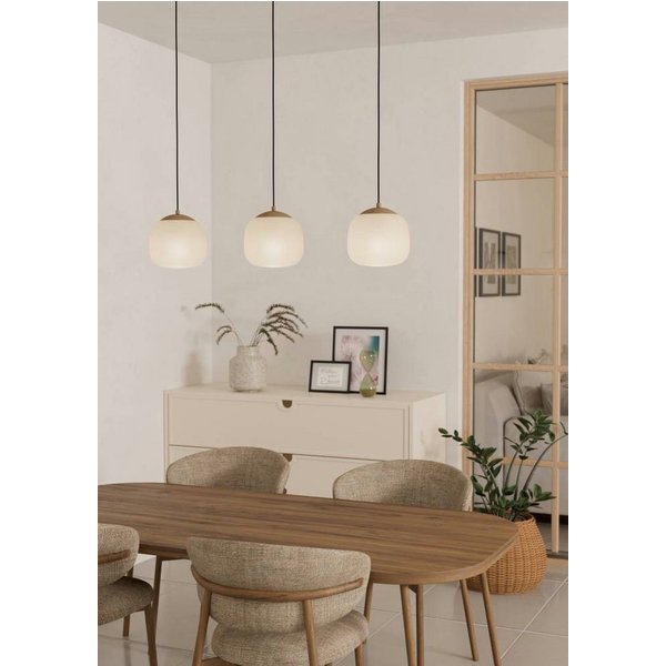 EGLO Hängeleuchte COMINIO Pendellampe, Stahl und Glas, E27, IP20, Esstischlampe, Lampe, ohne Leuchtmittel, Hängeleuchte, L88,5 x B18,5 x H110, taupe, 3X40W exkl