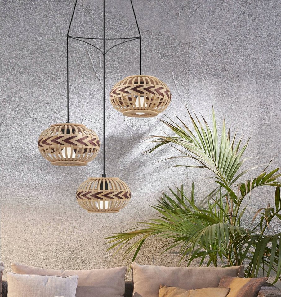 EGLO Hängeleuchte Dondarrion, ohne Leuchtmittel, Holzkorb geflochten, Natur, Braun, Vintage, Hygge, Boho, 1-flammig – Bild 2 von 2