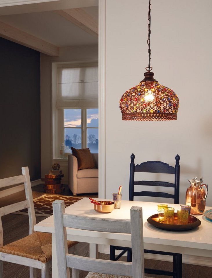 EGLO Hängeleuchte JADIDA Pendellampe, IP20, E27, Stahl und Glas, Esstischlampe, Lampe, ohne Leuchtmittel, Hängeleuchte, H110 x Ø33 cm, kupferfarben-antik, 1X60W – Bild 4 von 5