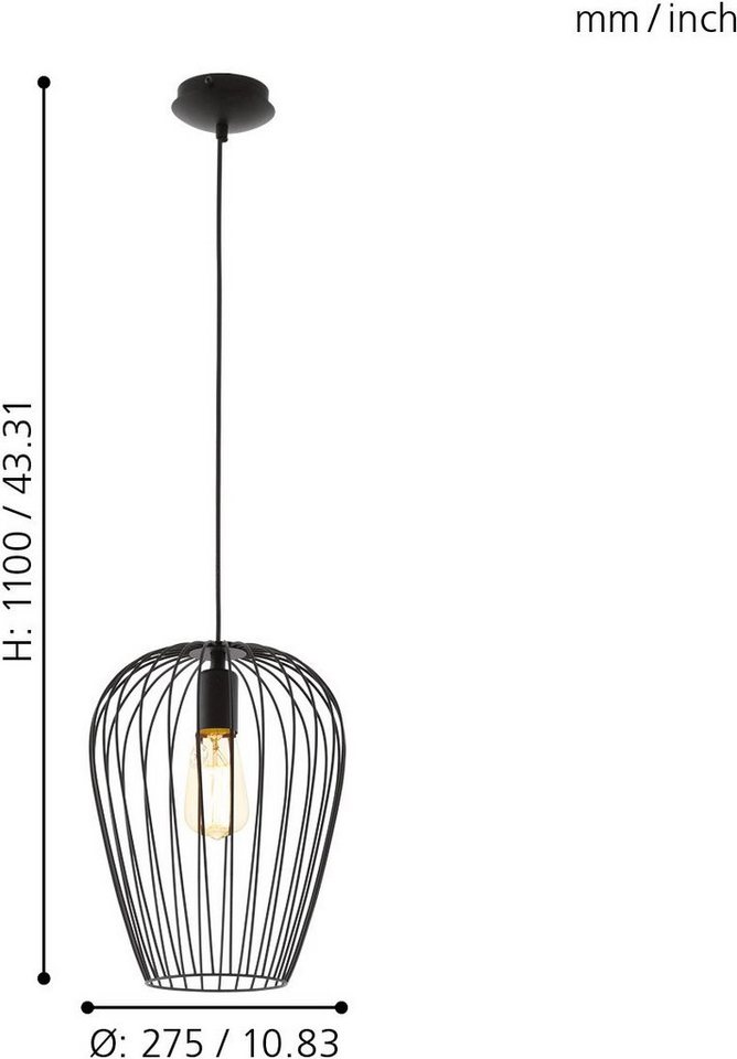 EGLO Hängeleuchte NEWTOWN Pendellampe, Stahl, E27, IP20, Vintage, Esszimmerlampe, Lampe, ohne Leuchtmittel, Vintage Pendelleuchte, Retro Hängelampe, Schwarz, E2 – Bild 3 von 5