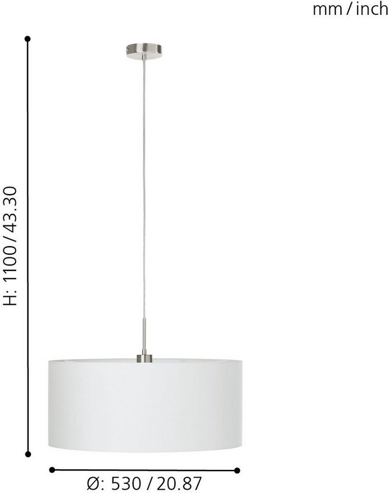 EGLO Hängeleuchte PASTERI, ohne Leuchtmittel, Leuchtmittel wechselbar, Lampe aus Stoff / Ø53 x H110 cm / exkl. 1 x E27 (je max. 60W) – Bild 4 von 5