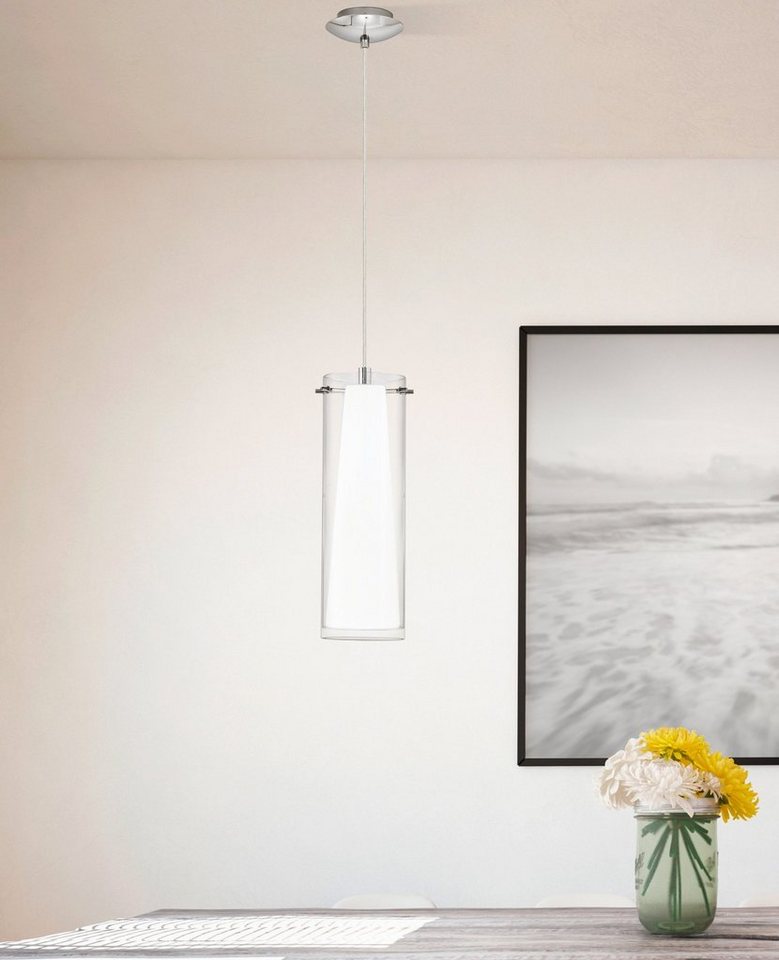 EGLO Hängeleuchte PINTO Pendellampe, E27, IP20, Stahl und Glas, Esstischlampe, Lampe, ohne Leuchtmittel, Hängeleuchte, H110 x Ø11 cm, chrom, 1X40W exkl., Esstis – Bild 4 von 5