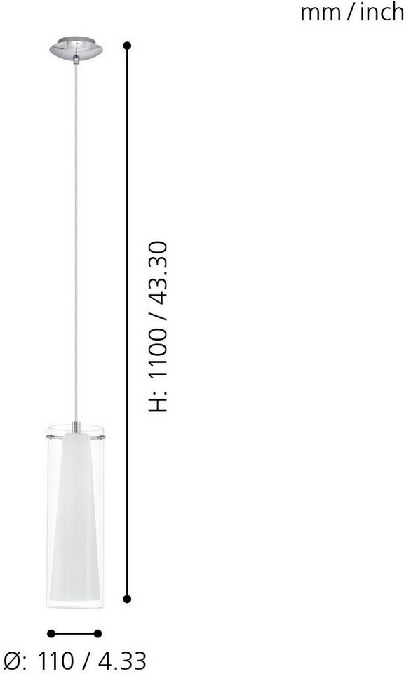 EGLO Hängeleuchte PINTO Pendellampe, E27, IP20, Stahl und Glas, Esstischlampe, Lampe, ohne Leuchtmittel, Hängeleuchte, H110 x Ø11 cm, chrom, 1X40W exkl., Esstis – Bild 5 von 5