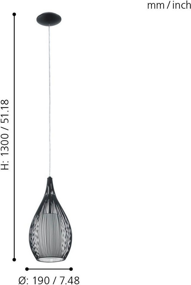 EGLO Hängeleuchte RAZONI, Dimmfunktion, ohne Leuchtmittel, Hängeleuchte, H130 x Ø19 cm, Vintage, Industrial, 1X60W exkl. – Bild 4 von 5
