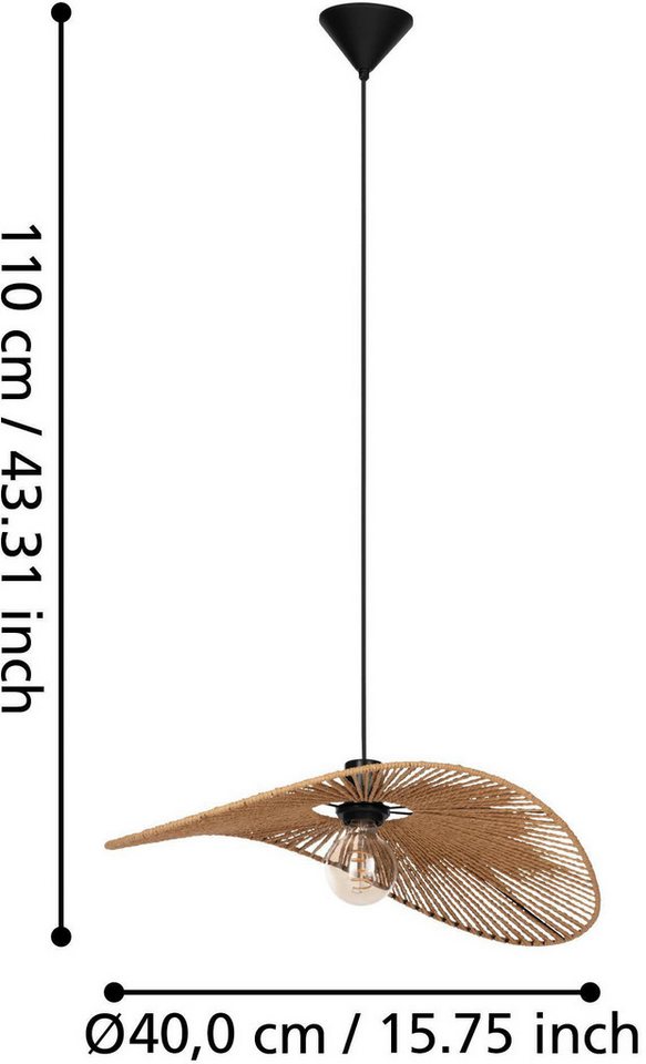 EGLO Hängeleuchte Siruela Hängelampe, Esszimmerlampe, Papier und Metall, E27, Lampe, ohne Leuchtmittel, Hängeleuchte - L56 x B40 x H110 cm - schwarz - 1X42W exk – Bild 5 von 5