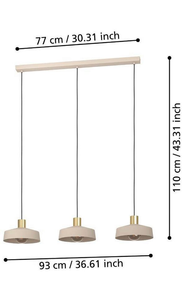 EGLO Hängeleuchte VALDIOLA Pendellampe, Stahl, IP20, E27, Esszimmerlampe, Esstischlampe, ohne Leuchtmittel, Esszimmerlampe aus Metall in Sandfarben und Messing- – Bild 4 von 4