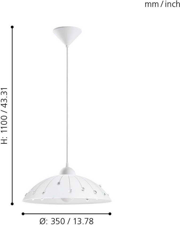 EGLO Hängeleuchte VETRO Pendellampe, Kunststoff und Glas, E27, Esstischlampe, Lampe, Dimmfunktion, ohne Leuchtmittel, Hängeleuchte, H110 x Ø35, weiss, 1X60W exk – Bild 3 von 5