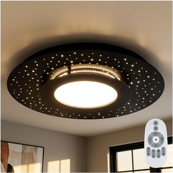 EGLO LED Deckenleuchte, LED-Leuchtmittel fest verbaut, Warmweiß, LED Deckenlampe Deckenleuchte Fernbedienung Glas Dimmbar Schwarz D50cm