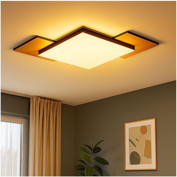 EGLO LED Deckenleuchte, LED-Leuchtmittel fest verbaut, Warmweiß, Deckenleuchte Designlampe Wohnzimmerleuchte LED Holz schwarz opal