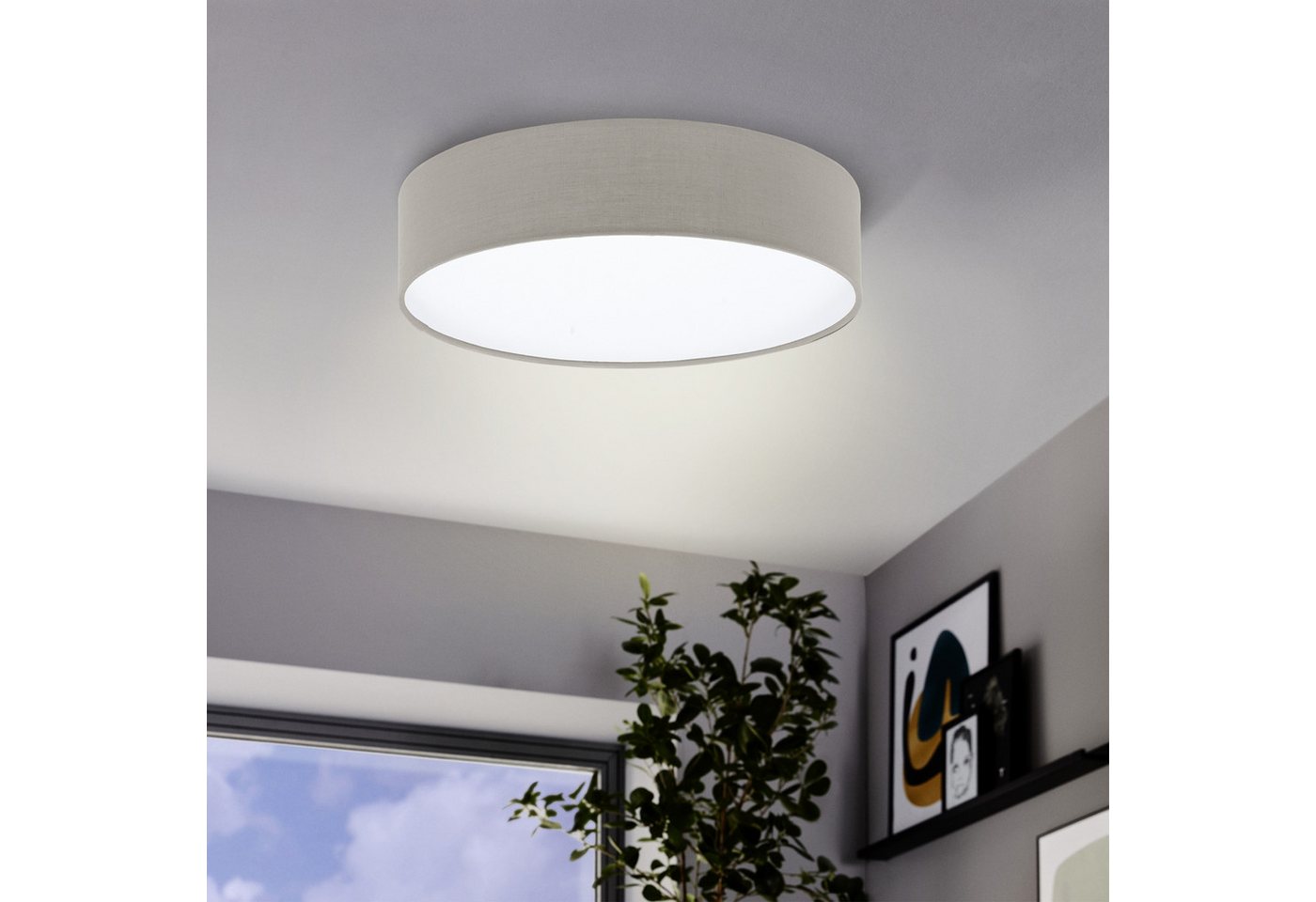 EGLO LED Deckenleuchte Deckenlampe Anadia, Lampe aus Stoff, Ø38cm, Textilschirm, ohne Leuchtmittel, Stahl und Textil, Wohnzimmerlampe, Schlafzimmerlampe, Stoffs – Bild 2 von 3