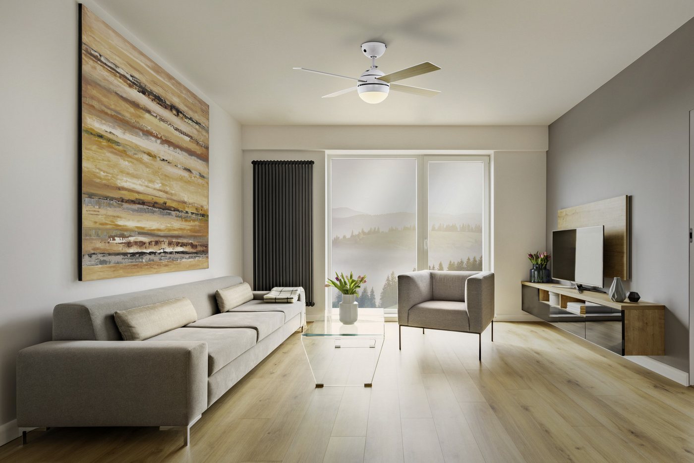 EGLO LED Deckenleuchte LOSCIALE, Fernbedienung, Infrarot inkl., Ventilatorfunktion, LED wechselbar, Warmweiß, Ventilator mit Beleuchtung - E27 - 3 Geschwindigke – Bild 3 von 4