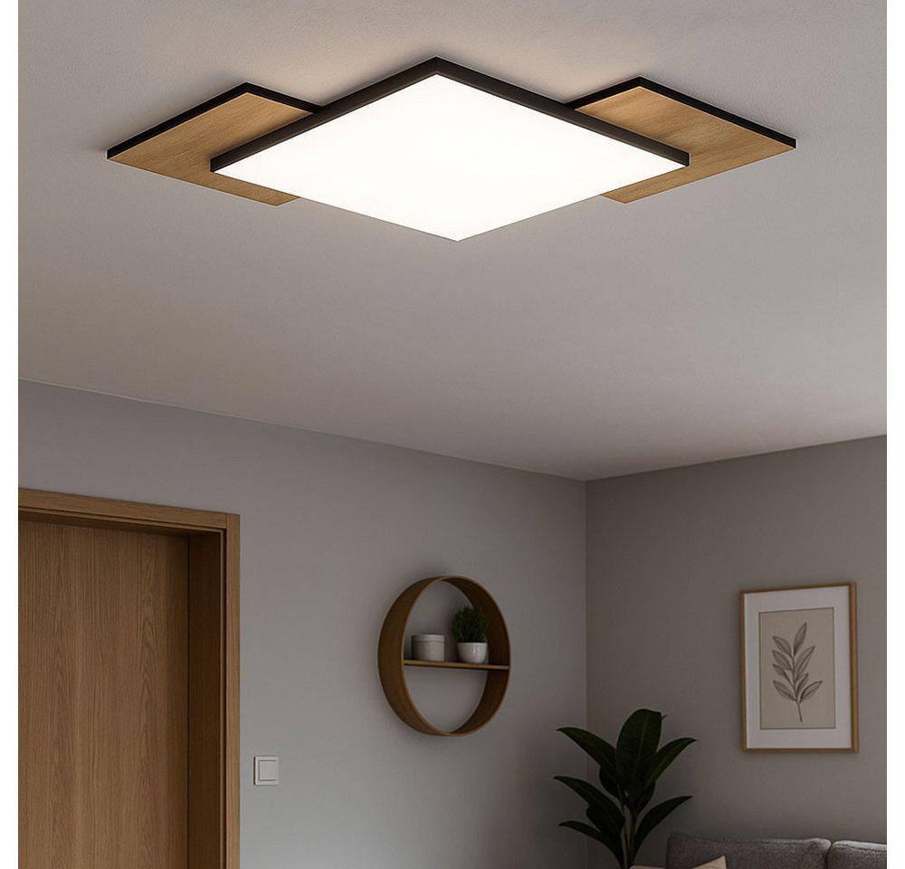EGLO LED Deckenleuchte, LED-Leuchtmittel fest verbaut, Warmweiß, Deckenlampe Flurleuchte Deckenleuchte LED Holzoptik MDF schwarz – Bild 3 von 5