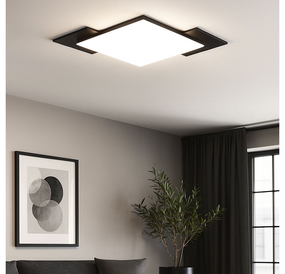 EGLO LED Deckenleuchte, LED-Leuchtmittel fest verbaut, Warmweiß, Deckenlampe Flurleuchte Deckenleuchte LED Holzoptik MDF schwarz – Bild 4 von 5