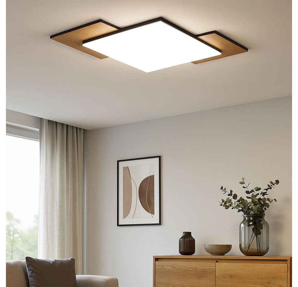 EGLO LED Deckenleuchte, LED-Leuchtmittel fest verbaut, Warmweiß, Deckenlampe Flurleuchte Deckenleuchte LED Holzoptik MDF schwarz – Bild 5 von 5