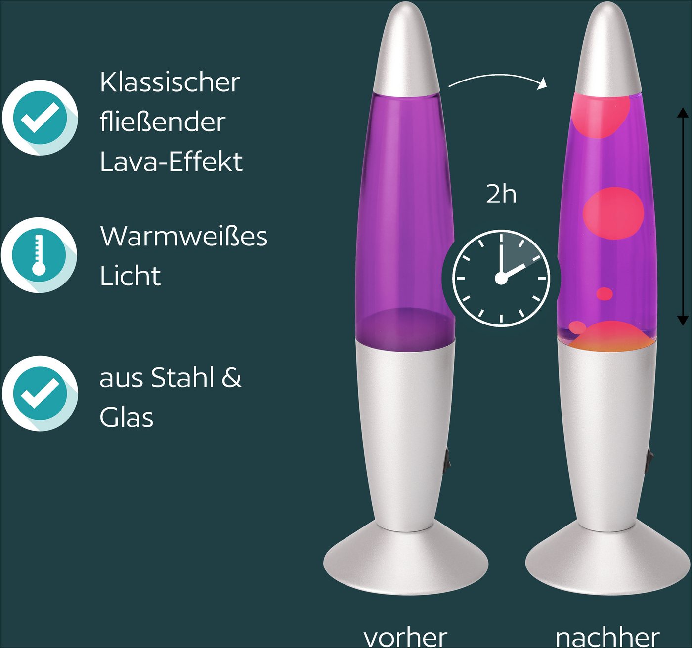 EGLO LED Tischleuchte LAVA, LED fest integriert, LED Lavalampe Lava, Deko Lampe Wassersäule, Retro Lavaleuchte – Bild 4 von 5