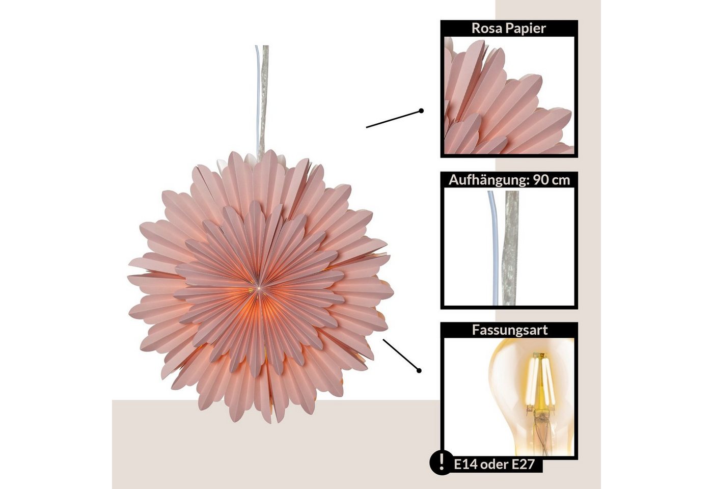 EGLO Papierstern Crystal, Weihnachtsstern für innen, Wand Deko, Ø 50 cm – Bild 4 von 5