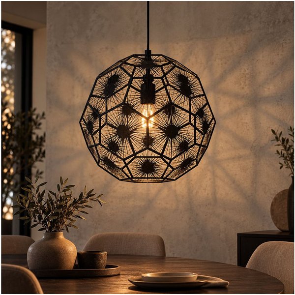 EGLO Pendelleuchte, Leuchtmittel nicht inklusive, Design Pendelleuchte Stahl schwarz E27 Hängelampe Fünfecke H 150 cm