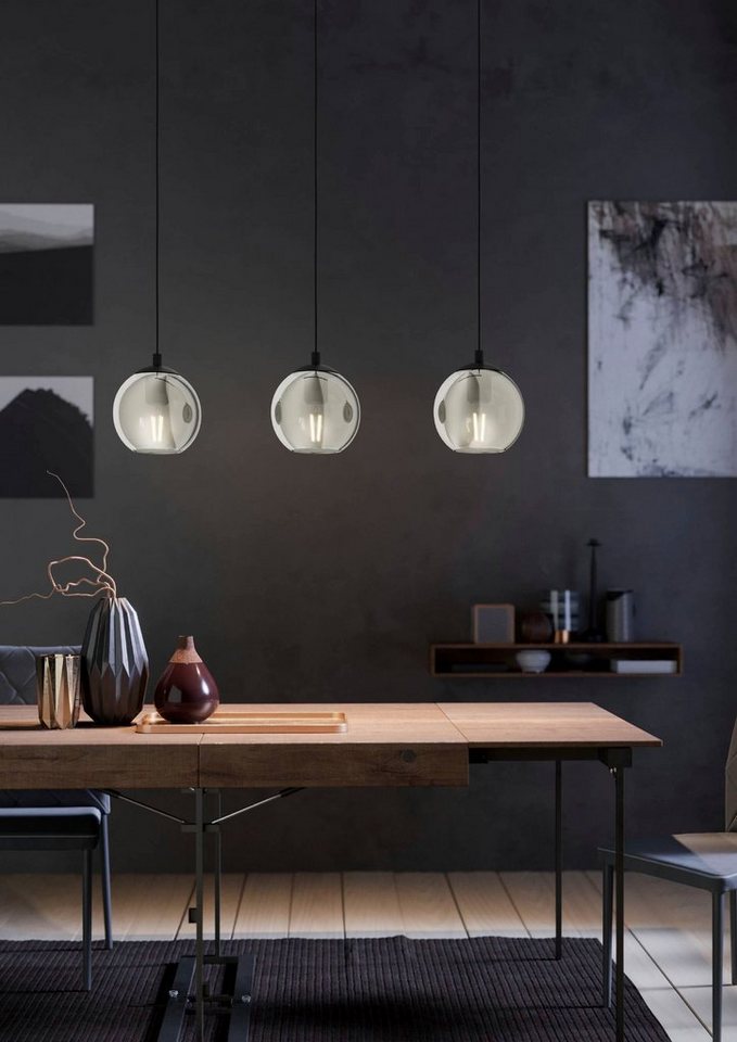EGLO Pendelleuchte ARISCANI, Dimmfunktion, ohne Leuchtmittel, Lampe für Esstisch, Hängeleuchte, Rauchglas schwarz transparent, E27 – Bild 2 von 5