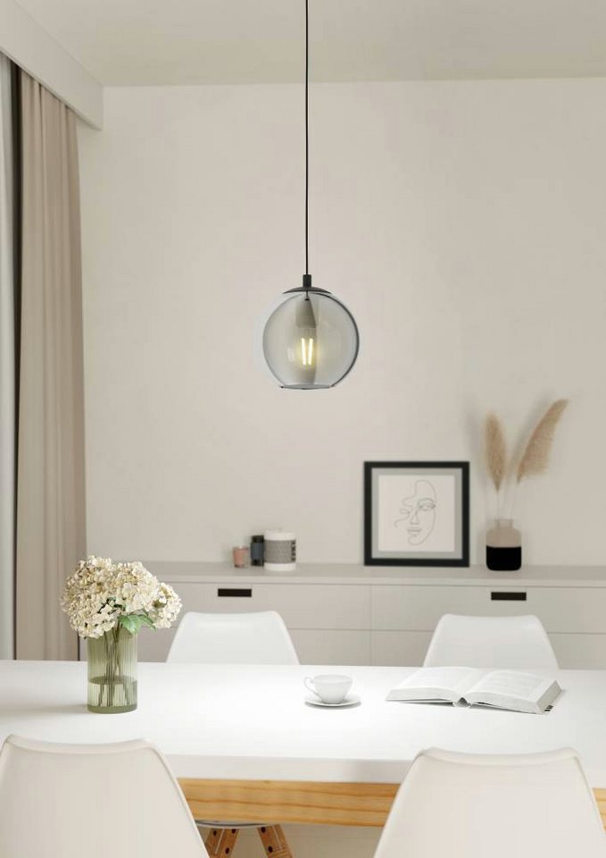 EGLO Pendelleuchte ARISCANI, Dimmfunktion, ohne Leuchtmittel, Lampe für Esstisch, Hängeleuchte, Rauchglas schwarz transparent, E27 – Bild 2 von 5