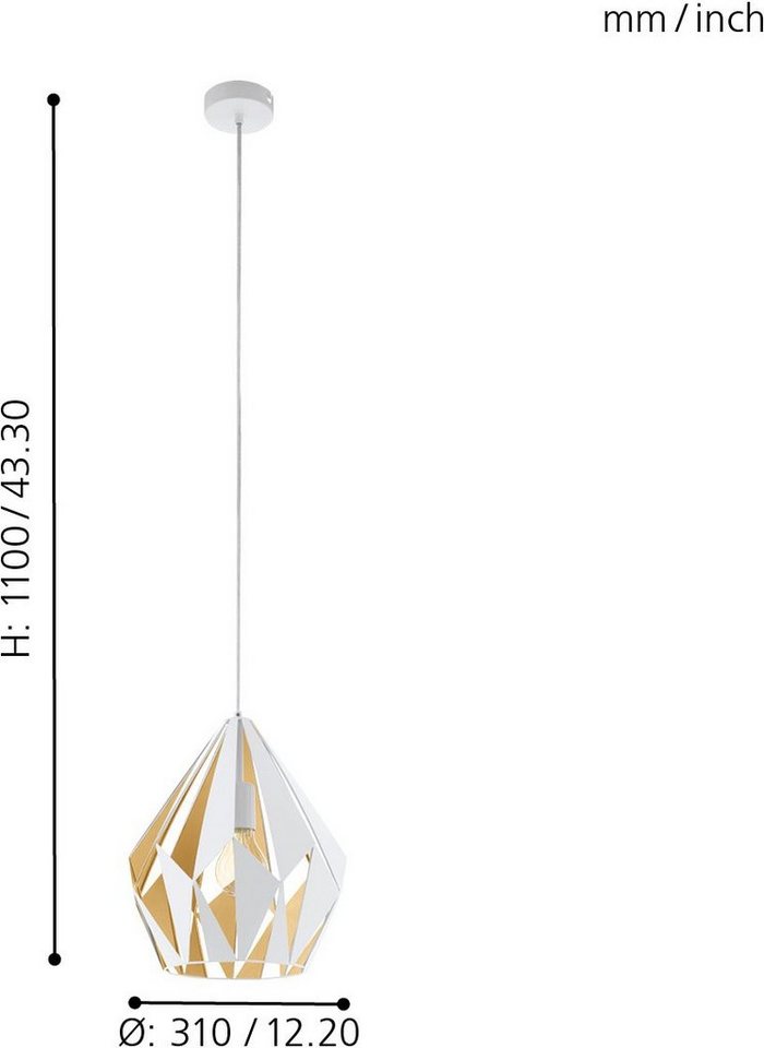 EGLO Pendelleuchte CARLTON 1, ohne Leuchtmittel, Vintage Pendellampe, 1 flammig, Drahtgeflecht, Industrial, 110x31cm – Bild 5 von 5