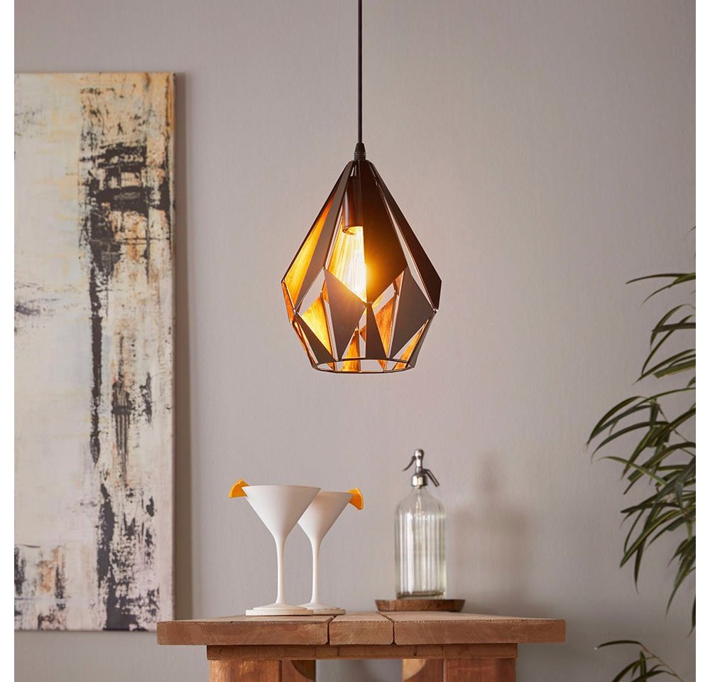 EGLO Pendelleuchte CARLTON 1 Hängeleuchte, schwarz kupfer, Stahl, exkl. Leuchtmittel, ohne Leuchtmittel, Vintage Pendellampe, 1 flammig, Drahtgeflecht, Industri – Bild 2 von 5